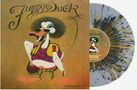 "Fuzzy Duck" in geschwungener Schrift, Ente mit Afro und bunter Weste. Daneben bunte Vinyl-Schallplatte., LP