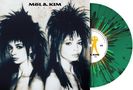 Text: "Mel & Kim F.L.M." Zwei Frauen mit auffälligen Frisuren, daneben eine grün gesprenkelte Schallplatte., LP