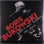 BORIS BUKOWSKI in roter Schrift, darunter handgeschrieben: "gibt's ein Leben vor dem Tod?" Schwarzes Cover, Person mit Mikrofon., LP
