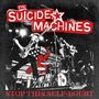 "The Suicide Machines" und "Stop This Self-Doubt" in auffälligem Stil. Eine Band springt energiegeladen auf der Bühne., LP