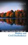 Der Text oben ist "COLLINS CLASSICS". Der Titel ist "WALDEN AND CIVIL DISOBEDIENCE" von Henry David Thoreau. Herbstlicher See.