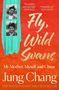 „Fly, Wild Swans“, „My Mother, Myself and China“. Zwei Porträts von Frauen, roter Hintergrund, türkises Element., Buch