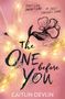 "First love doesn't end. It just changes shape." Text, Leuchtlichter und eine gemalte Blume auf rosa Hintergrund., Buch