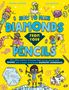 "How to Make Diamonds from Your Pencils." Bunte, verspielte Illustration mit Kindern, Experimenten und einem Dinosaurier.