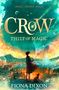 "Magic Knows Magic", "CROW Thief of Magic", "Fiona Dixon". Ein Junge mit Flasche blickt über Nachtstadt mit heller Kathedrale., Buch