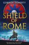 Text: "GORDON DOHERTY", "AGE OF ATTILA", "SHIELD OF ROME", "ONE MAN IS ALL THAT STANDS BETWEEN ROME AND RUIN." Illustration: Reiter.