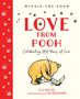 "Winnie-the-Pooh: Love From Pooh, Celebrating 100 Years of Love." Illustration von Winnie Puuh, der auf Papier schreibt.