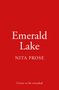 "Emerald Lake", "Nita Prose", "Cover to be revealed". Weißer Text auf rotem Hintergrund.