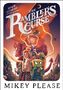 Oben steht "René & Glumfoot in The Rambler's Curse", unten "Mikey Please". Illustration mit Figuren und fantasievoller Szene., Buch