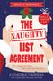 Weihnachtliche Illustration mit einer Schriftrolle, darauf "THE NAUGHTY LIST AGREEMENT", umgeben von Beeren und Sternen.