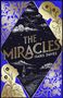 Text: "COVER TO BE REVEALED", "THE MIRACLES", "ISABEL DAVIES". Schwarze Raute mit Sternen, roter Hintergrund mit Rautenmuster.