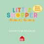 Text: "COVER TO BE REVEALED", "LITTLE SHOPPER Memory Games", "Shop, Slide, Match", Logo: Rotes Haus, Red Shed. Pastellfarben.