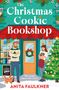 "The Christmas Cookie Bookshop" steht auf einem Buchladen mit Weihnachtsdeko, Menschen, einer Katze und einem Weihnachtsbaum davor., Buch
