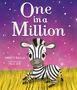 „One in a Million“: Ein fröhliches Zebra auf gelbem Gras, vor einem vio-letten Sternenhimmel.