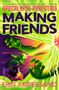 "APOCALYPSE PARENTING: MAKING FRIENDS" steht groß geschrieben. Eine bunte Illustration mit einem Drachen und einer Person., Buch