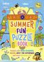 „Summer Fun Puzzle Book“ in bunten Buchstaben. Illustrationen: Papagei, Sonne, Krabbe, Palmen, kindliche Sommeraktivitäten.