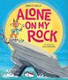 "Alone On My Rock", ein fröhlicher Ziegenbock auf einem Felsen mit Cocktail. Boot und Wellen darunter.