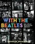 "WITH THE BEATLES" in bunten Buchstaben, darunter "Mal Evans' Illustrated Journey". Schwarz-weiße Fotos von Menschen in Retro-Stil., Buch