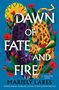 "Dawn of Fate and Fire" von Mariely Lares. Ein lila und ein goldener Panther vor einem stilisierten Sonnenmotiv.