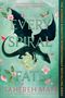 "EVERY SPIRAL OF FATE" von Tahereh Mafi. Dunkler Drache mit Blumen und grüner Hintergrund.