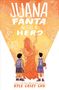 „JUANA FANTA NEEDS A HERO“ steht oben. Eine Figur in orange bewertet. Zwei Basketballspieler unten mit Namen Johnson und Chan., Buch