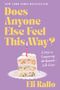 Buchtitel „Does Anyone Else Feel This Way?“, Autor Eli Rallo. Ein Stück bunter Kuchen mit Kerze auf violettem Hintergrund.