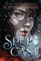 „NEW YORK TIMES BESTSELLING AUTHOR“, „SOPHIE JORDAN“, „SPELL CAST“. Frau mit blauen Augen, Mond und fliegender Drache.
