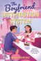 Text in großer Schrift: "The Boyfriend Distribution System". Unten: "Nina Moreno". Illustration in einem Eiscafé., Buch