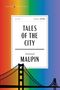 "Tales of the City", veröffentlicht 1978, Armistead Maupin. Im Hintergrund ein Regenbogenverlauf und eine Brücke., Buch