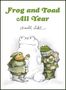 "Frog and Toad All Year" oben, "Arnold Lobel" darunter. Zwei Frösche in Winterkleidung stehen neben einem Schneemann.