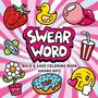„SWEAR WORD“, Comicstil. Erdbeere, Ente, Blume, Donut, Lippen, Becher. Pink-weißes Spiraldesign im Hintergrund., Buch