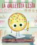 "La Galletita Lista" in rosa Schrift. Keks mit Augen und Regenbogen-Streuseln hält einen Bleistift, umgeben von Gebäck., Buch