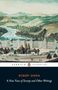 Text: "Robert Owen, A New View of Society and Other Writings." Illustration einer Fabrik und Flusslandschaft, Hügel im Hintergrund.