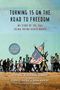 „TURNING 15 ON THE ROAD TO FREEDOM“ und Menschen im Marsch mit einer US-Flagge, farbenfrohe Illustration.