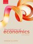 „Foundations of Economics“, sechste Edition, von Andrew Gillespie. Dynamische, orangefarbene Bänder auf beigem Hintergrund., Buch