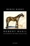 Text: "Bence Nanay, Robert Musil, Philosophy Without Qualities, Oxford." Illustration eines Pferdes auf hellem Hintergrund., Buch