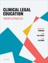 "Clinical Legal Education: Theory & Practice" oben; Autoren rechts. Farbiges geometrisches Design in Blau, Gelb, Rot., Buch