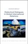"Dialectical Dialogues in Global International Relations" von Shannon Brincat. Kunstwerk mit Städtelandschaft und Silhouetten., Buch
