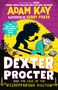 "DEXTER PROCTER AND THE CASE OF THE DISAPPEARING DOCTOR" steht mit comicartiger Illustration: Junge mit Stethoskop, Schatten.