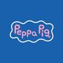 Der Text "Peppa Pig" in rosa, umgeben von einer weißen, wolkenförmigen Umrandung auf blauem Hintergrund.