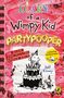 "DIARY of a Wimpy Kid: PART YPOOPER" in bunten Buchstaben. Illustration: Junge auf Geburtstagskuchen. Bunt verzierter Hintergrund., Buch