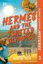 „Hermes and the Twisted Olympics“, geschrieben von Madeline Tyler. Illustration eines Laufenden und Hermes mit Helm.