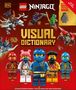 Texte: LEGO NINJAGO, VISUAL DICTIONARY. Figuren: Kai, Sora, Jay, Arin, Nya. Farbenfroh, im LEGO-Stil.