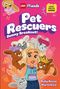 "Pet Rescuers: Bunny Breakout!" Titel mit LEGO-Logo. Illustration von Mädchen mit Hasen, bunte, fröhliche Szene., Buch