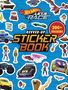 "Hot Wheels Let's Race", "REVVED-UP STICKER BOOK", "200+ STICKERS", Illustration mit Autos, Figuren und Objekten.