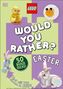 Text: "Would you rather?", "50 build ideas!", "Easter", "What will you choose to build?". LEGO-Kreationen von Tieren auf buntem Hintergrund.