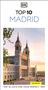 "Top 10 Madrid" zeigt eine Kathedrale bei Sonnenuntergang mit einem klaren Himmel im Hintergrund.