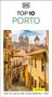 "Top 10 Porto" und "Top 10 Lists for Your Perfect Trip". Mit einer malerischen Altstadtansicht und Kirchen. Logo "DK" oben.