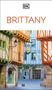 Text oben: "BRITTANY" und unten "CREDIT AGRICOLE". Ansicht von bunt bemalten Fachwerkhäusern in einer Straße.