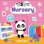 "OSO goes to Nursery", "With sliders to push and pull", "Sophie Kent". Ein Panda mit Rucksack, Spielzeug und Bastelsachen., Buch
